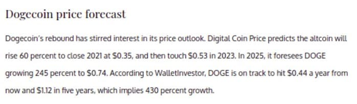 Dogecoin price forecast