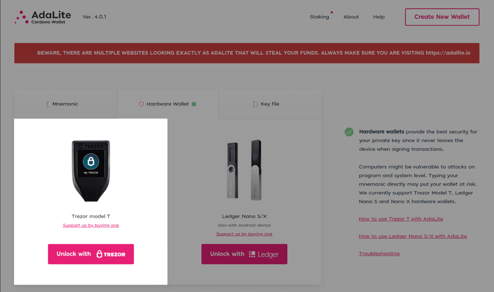 AdaLite - How to Stake Cardano on Trezor Model T