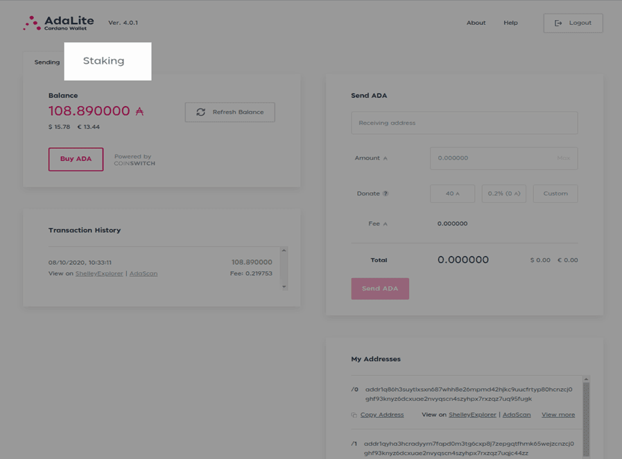 AdaLite - How to Stake Cardano on Trezor Model T