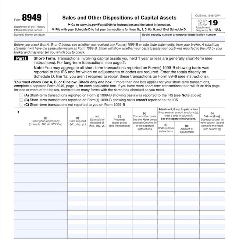 IRS Tax Form 8949