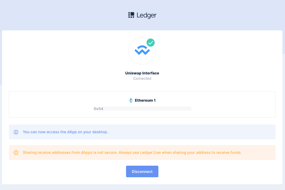 Ledger - WalletConnect connection confirmation 