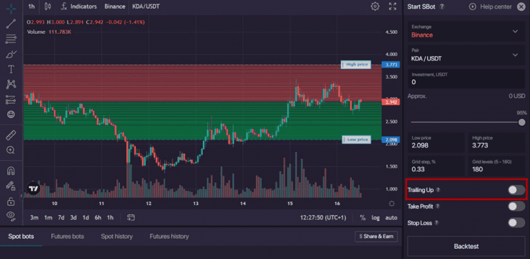 Grid Trailing feature on Bitsgap